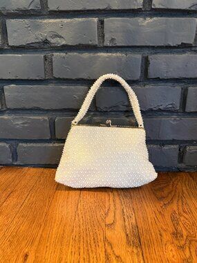 Vintage 1950s Corde Bead Faux Pearl Seed Bead Hand Beaded Purse